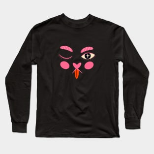 Cute black cat face illustration Long Sleeve T-Shirt